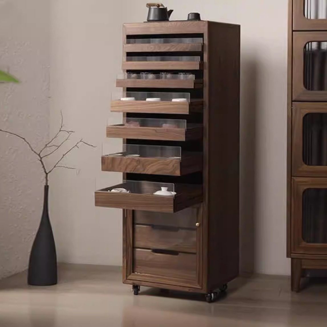 抽屉式文件柜办公室书房卧室茶室实木多层储物柜桌下收纳柜牙科柜