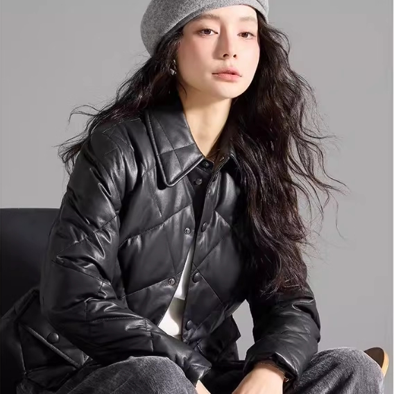 冬季新款真皮显瘦羽绒服女绵羊皮短款加绒皮衣时尚百搭夹克外套女