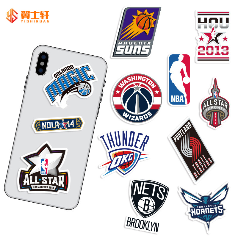 50张个性篮球队LOGO手机贴纸队徽队标笔记本电脑平板吉他滑板电