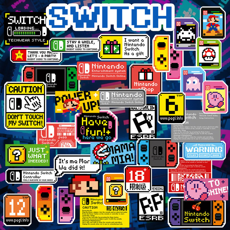 原创卡通像素switch任天堂游戏机个性涂鸦笔记本电脑贴纸diy