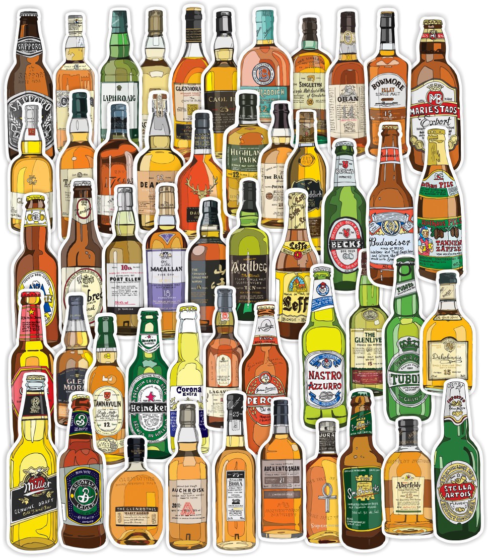 啤酒瓶威士忌红酒水杯酒瓶贴画