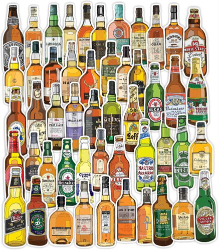 啤酒瓶威士忌红酒水杯酒瓶贴画