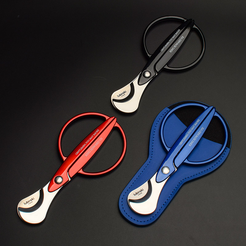 GRUS雪茄剪刀不锈钢大手柄握式锋利平刃传统烟剪会所高档烟具