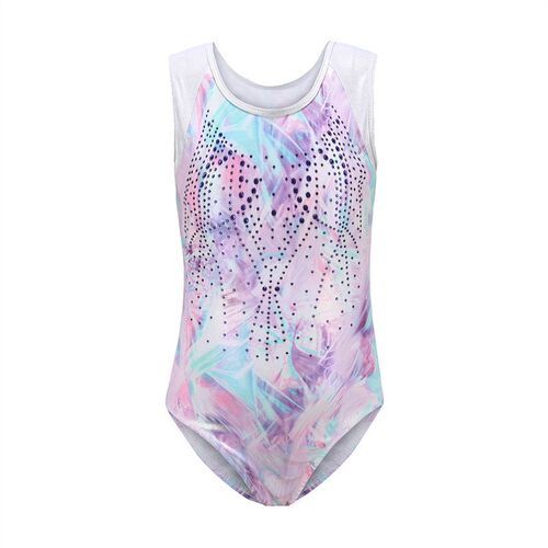 儿童艺术体操训练服无袖背心紧身衣团体比赛服女童彩色演出连体服