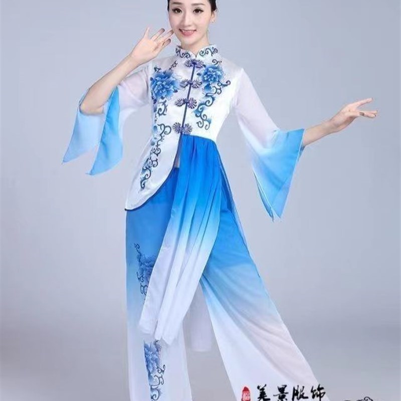 古典舞演出服飘逸中国风古筝误伞舞青花瓷扇子舞蹈服装民族舞秧歌图片