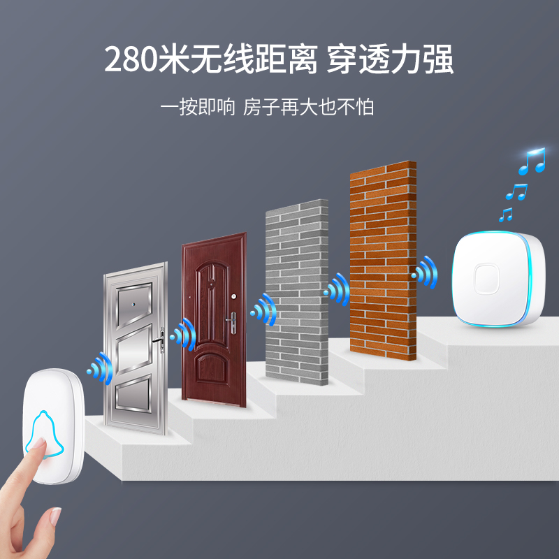 门铃无线家用超远距离智能电子遥控门玲一拖一拖二病人老人呼叫器