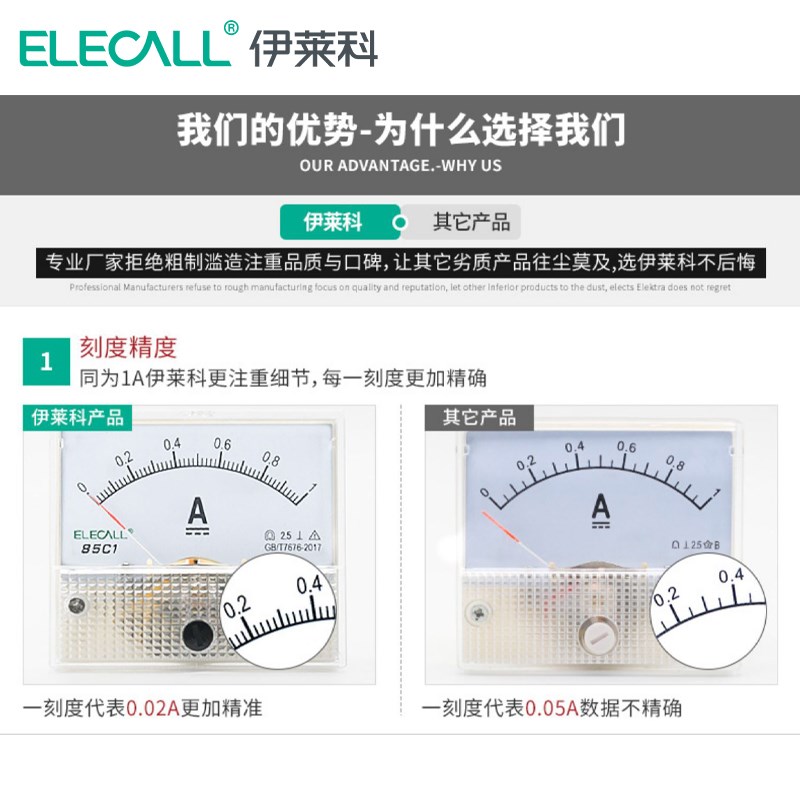 伊莱科85C1 85L1交流直流毫安电流表毫安表头mA直通式小型电流表