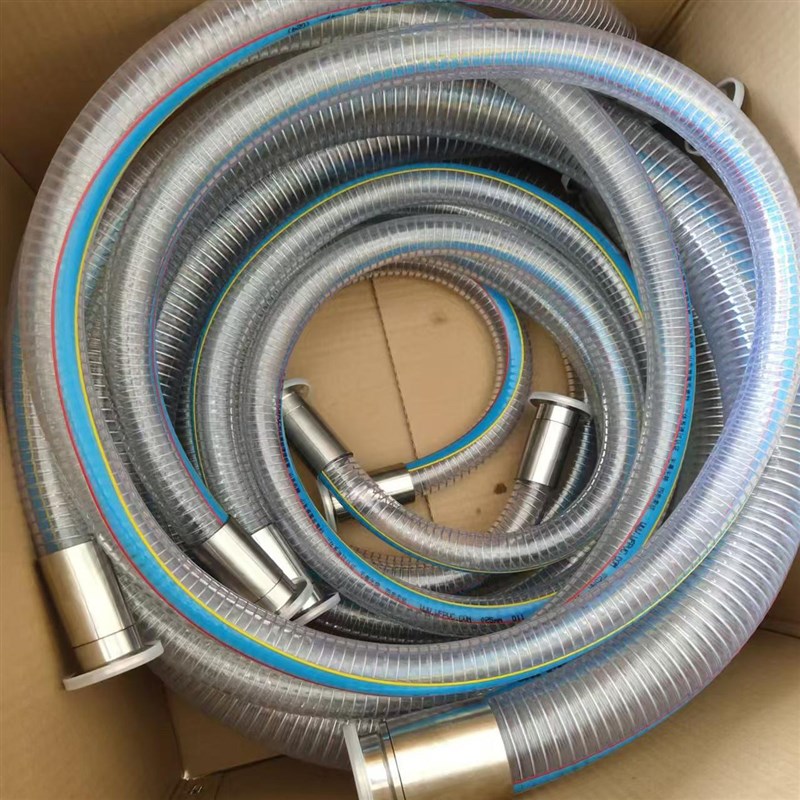 pvc钢丝软管食品卫生级螺旋增强软管耐高温快速扣压接头pvc透明管