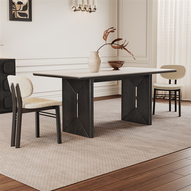 岩板餐桌家用2025新款小户型现代简约法式奶油复古长方形实木餐桌