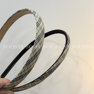 韩国ins棕色格子发箍气质简约