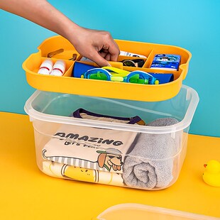 手提游泳箱儿童收纳盒透明塑料泳衣装备干湿分离游泳包玩具整理箱