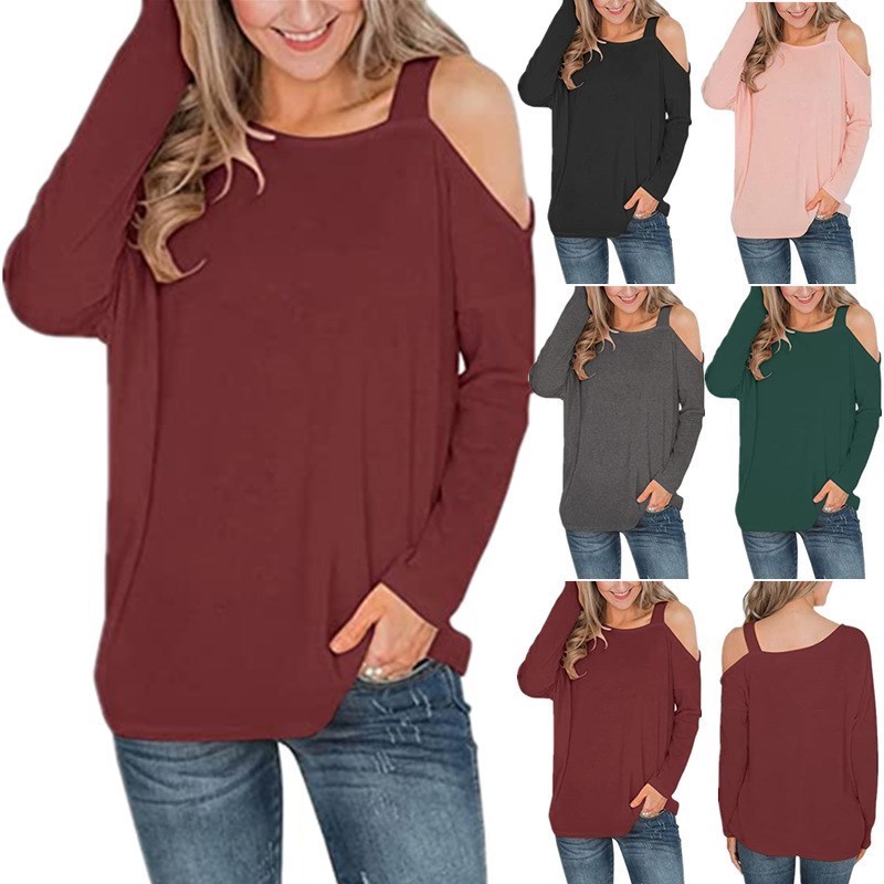 2021 color off-the-shoulder fashionable joker loose