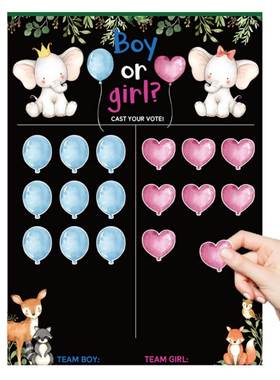 Boy or Girl Gender Reveal Voting Game Poster Board with Stic