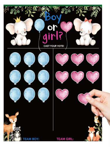 Boy or Girl Gender Reveal Voting Game Poster Board with Stic
