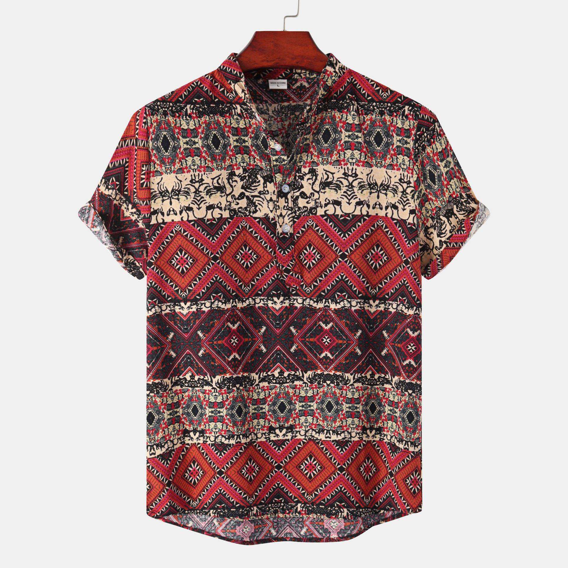 男装立领印花短袖衬衫 Men's Stand Collar Printed Short Sl