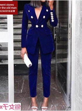 Long-sleeved suit+ trousers office elegant woman 2pcs set