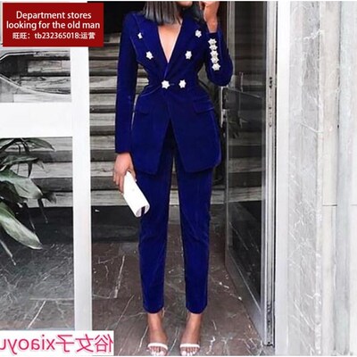 Long-sleeved suit+ trousers office elegant woman 2pcs set