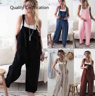 Trousers Linen Dungarees Wide Solid Female Fashion Leg Pants