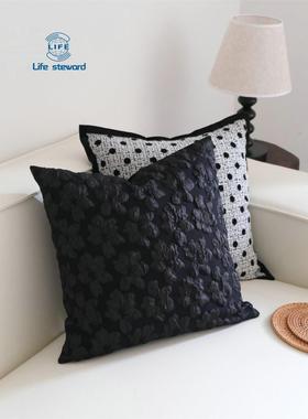 中古风轻奢抱枕黑色立体花朵腰枕波点沙发靠垫靠枕 cushion cover