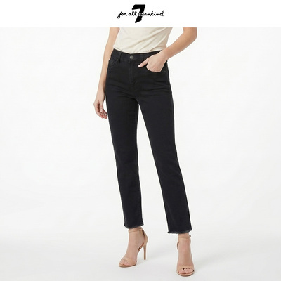 7 For All Mankind女士春夏新款黑色水洗九分直筒牛仔裤STRAIGHT
