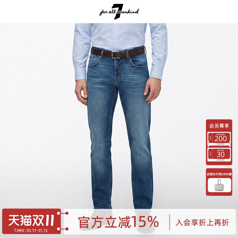 7 For All Mankind男装中腰牛仔裤复古水洗舒适弹力修身长裤SLIM