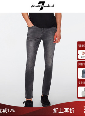 7 For All Mankind男中腰修身牛仔裤舒适水洗牛仔锥形长裤TAPERED