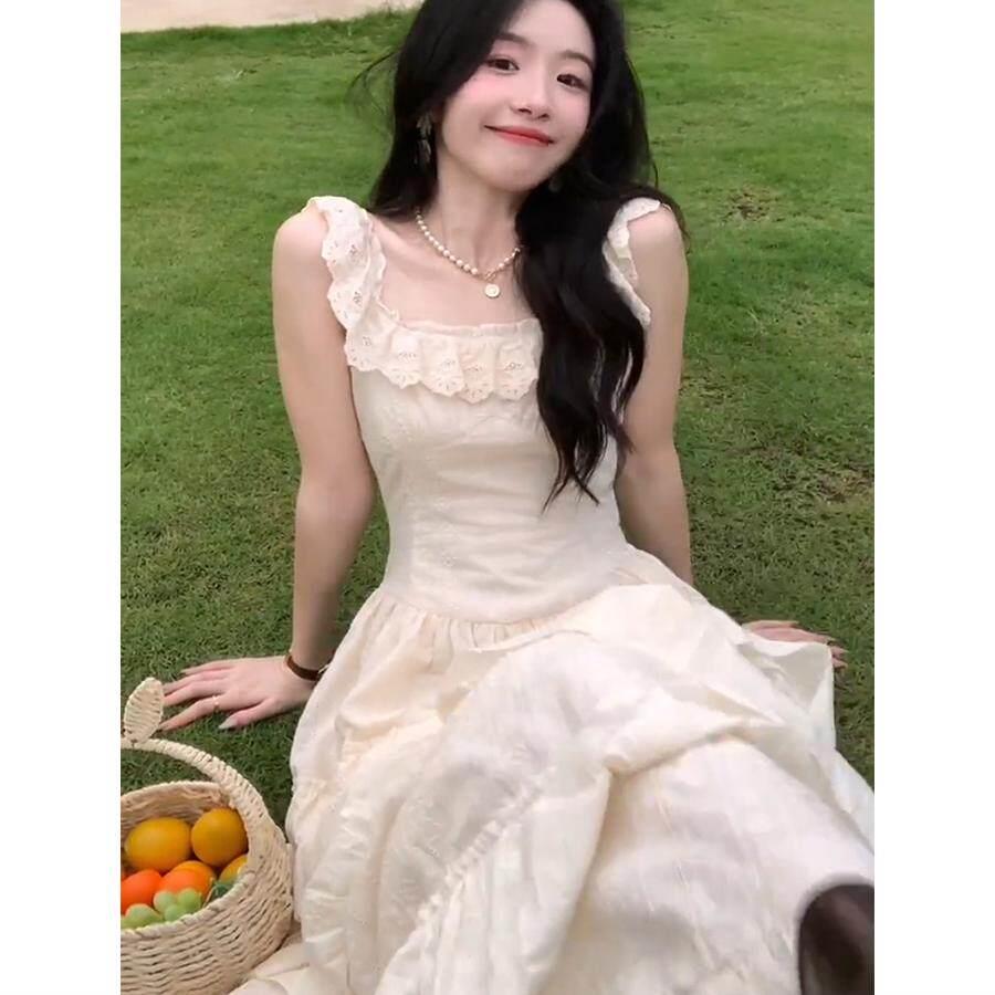 甜美吊带洋装女季级赶温柔风初恋WTJ24公高主蛋夏糕裙收蓬腰蓬长