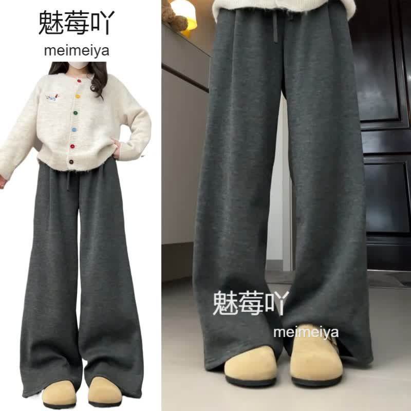加绒糯米裤女2025新款秋冬加厚棉裤垂感休闲直筒小个子窄版阔腿裤