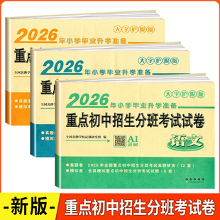 重点初中招生分班考试试卷 六年级人教版 语文 英语 全国小学毕业试卷精选小升初升学模拟卷大字护眼 数学 2026年小学毕业升学准备