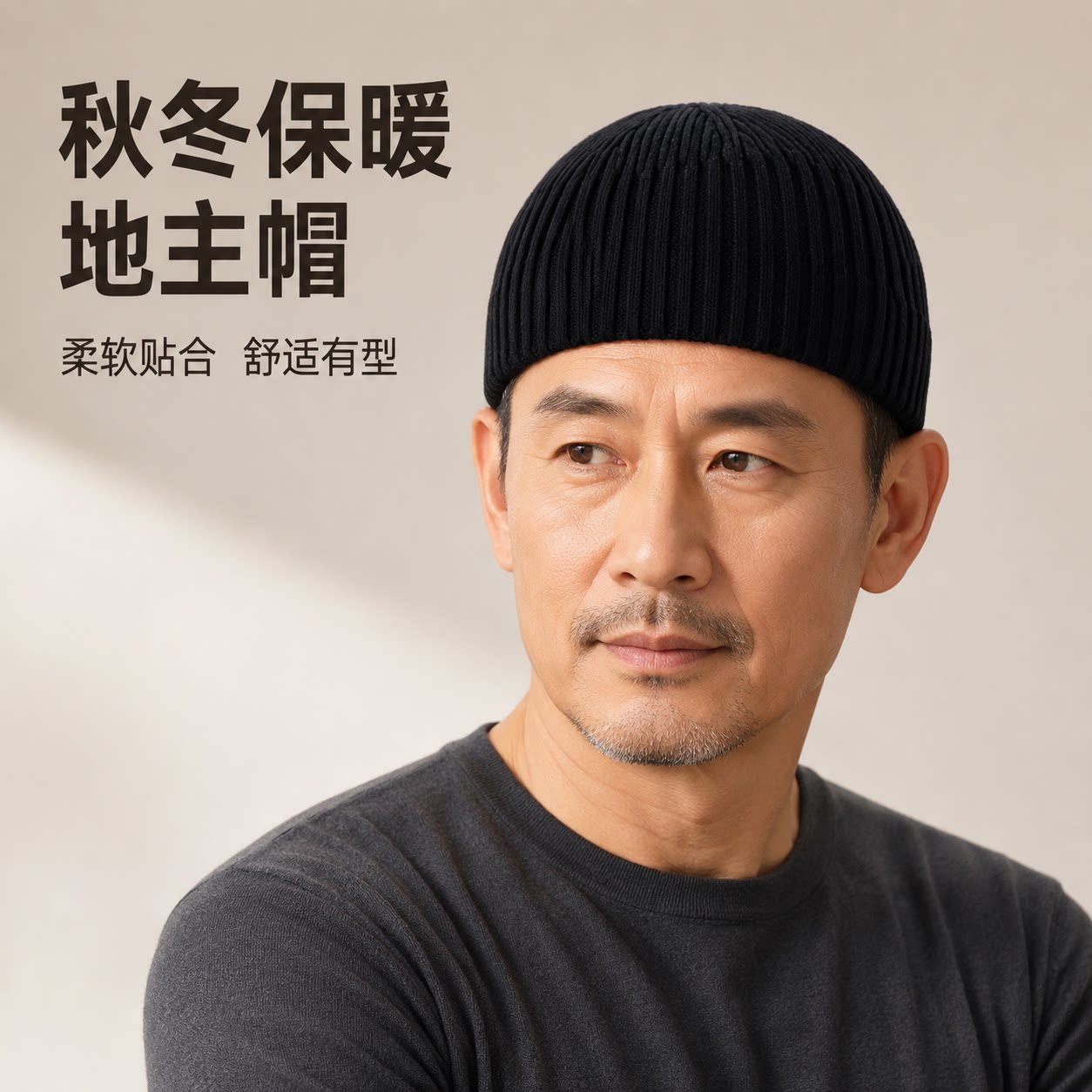 秋冬光板地主帽保暖针织帽瓜皮帽男透气毛线帽雅痞帽子光头帽冷帽