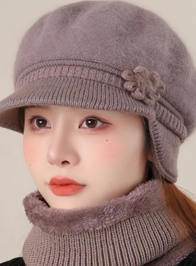 中老年人帽子女冬季妈妈婆婆棉帽奶奶冬天加绒保暖护耳毛线帽防寒