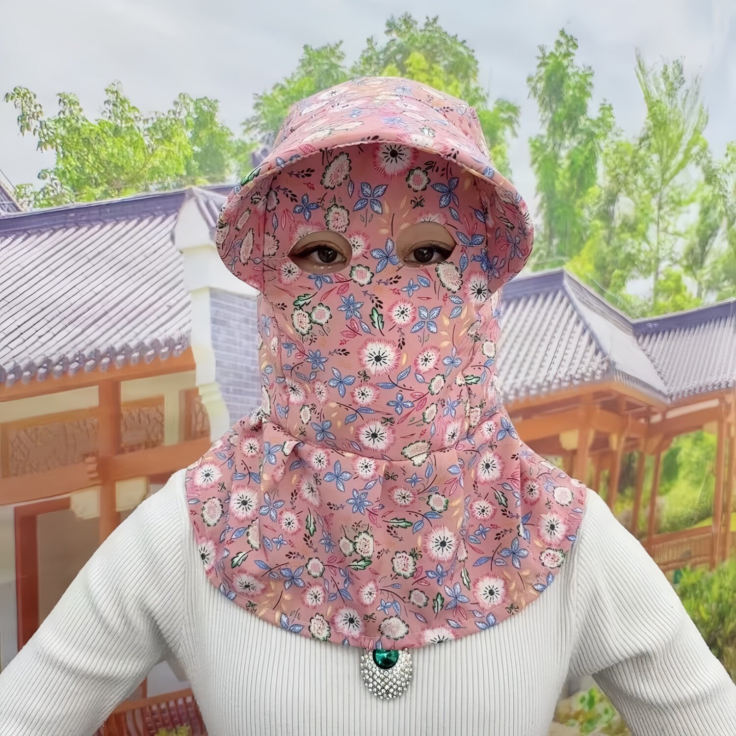 优质版新款防护帽全包围蒙面帽透气不闷热遮阳帽女防晒采茶帽干活