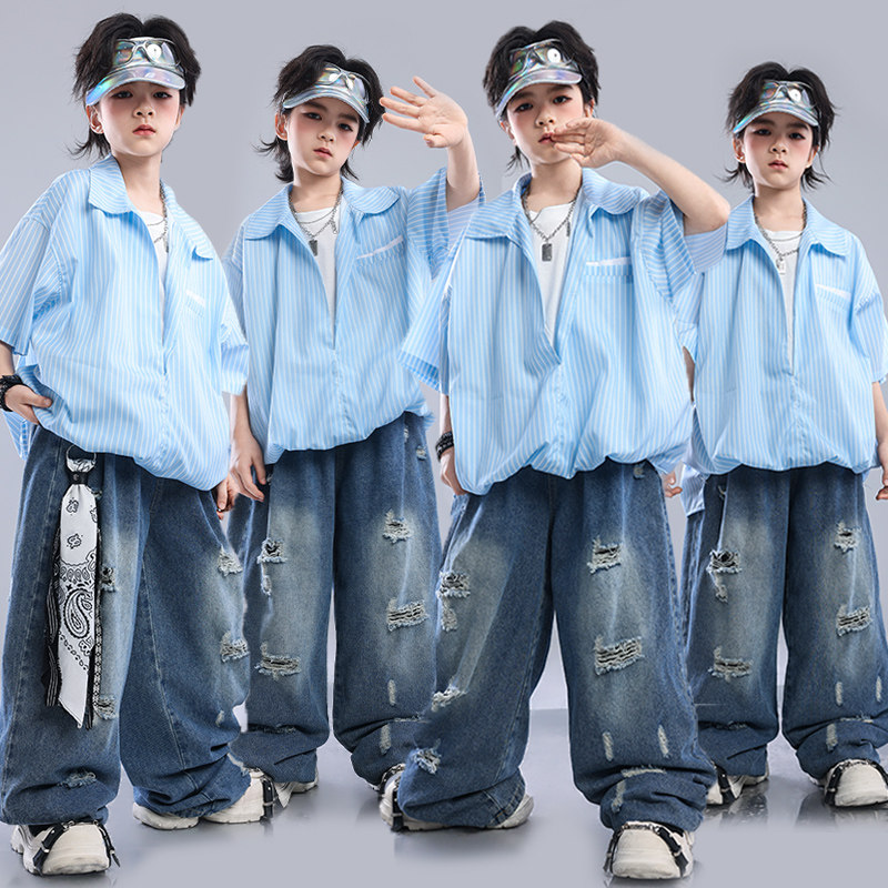 男童街舞演出服hiphop嘻哈潮酷假两件少儿架子鼓表演服装炸街套装图片