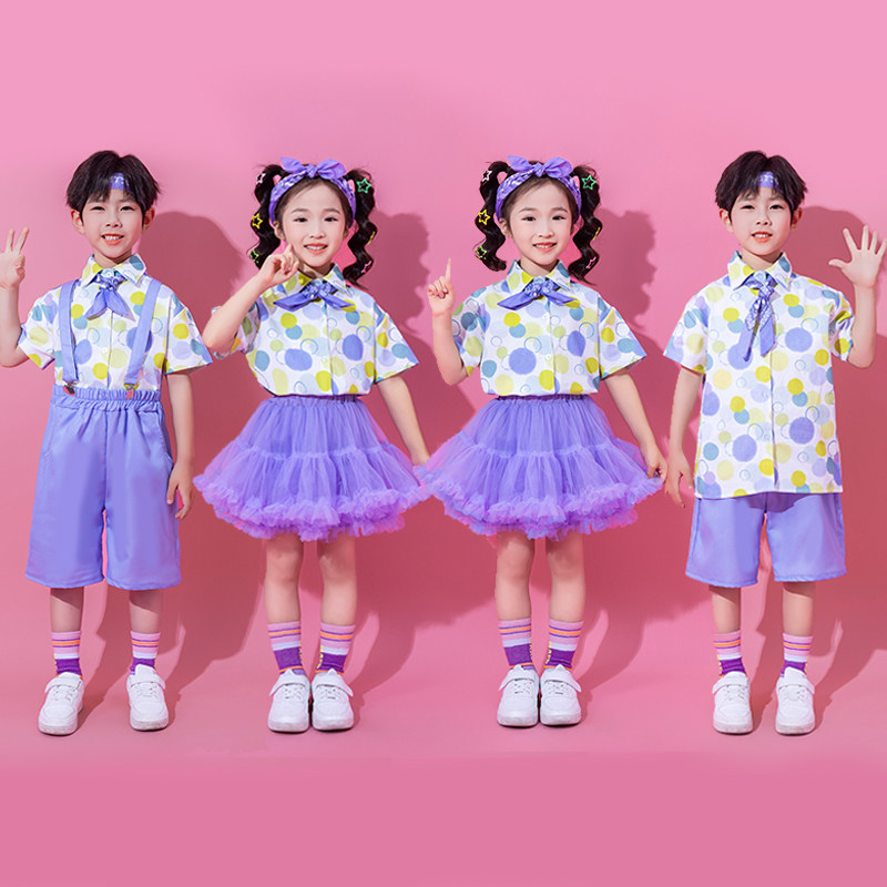 六一儿童演出服大合唱幼儿园毕业服装紫凸凸裙啦啦队小学生运动会