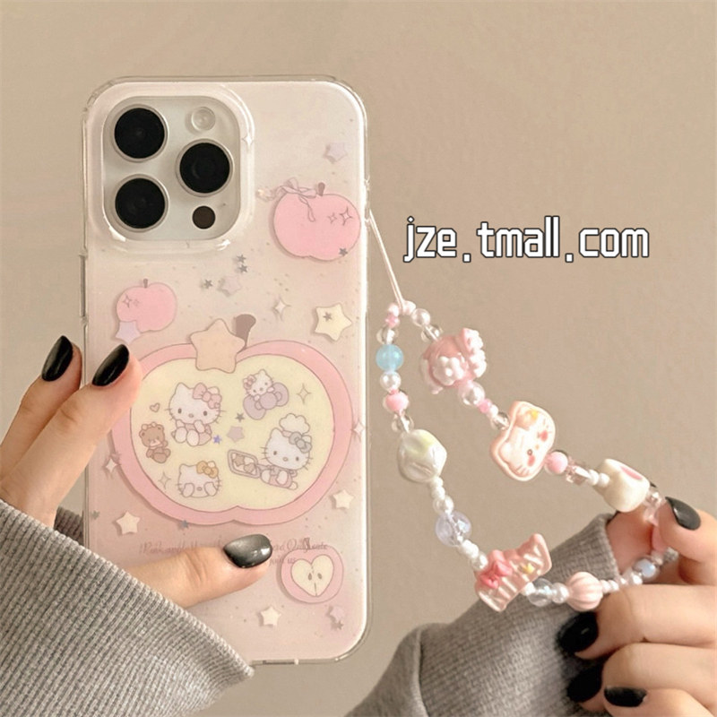 jze 甜美可爱少女粉苹果HelloKitty适用苹果16ProMax手机壳iphone13新款15pro带链条17双层16pro防摔保护套14