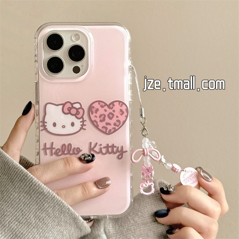jze可爱少女粉爱心豹纹哈喽kitty猫适用苹果15手机壳iphone16ProMax新款15pro双层13超好看16pro全包保护套14