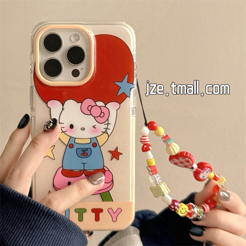 软萌可爱红苹果哈喽kitty猫适用苹果15手机壳iphone16ProMax新款15promax女款13带链条16pro创意14全包保护套