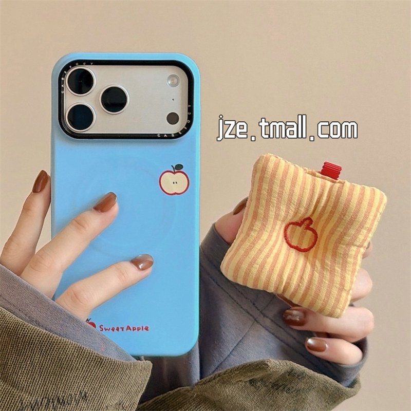 jze ins风蓝底立体苹果枕头磁吸支架适用苹果17ProMax手机壳iphone15新款16pro女17pro创意14磨砂防摔手机套