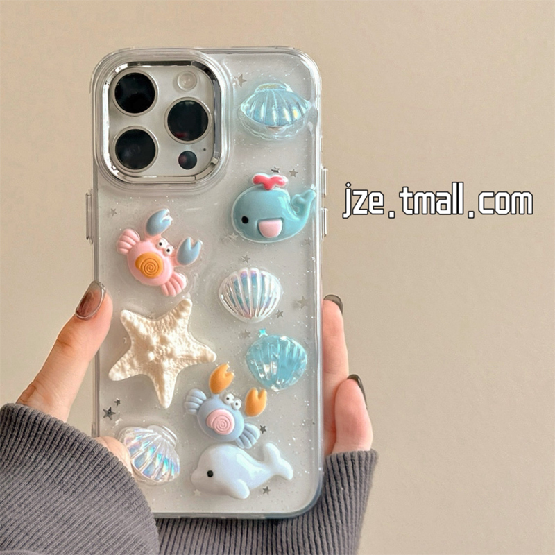 jze ins风可爱立体螃蟹贝壳适用苹果16promax手机壳iphone13新款15pro女16pro夏天15透明14pro滴胶防摔手机套