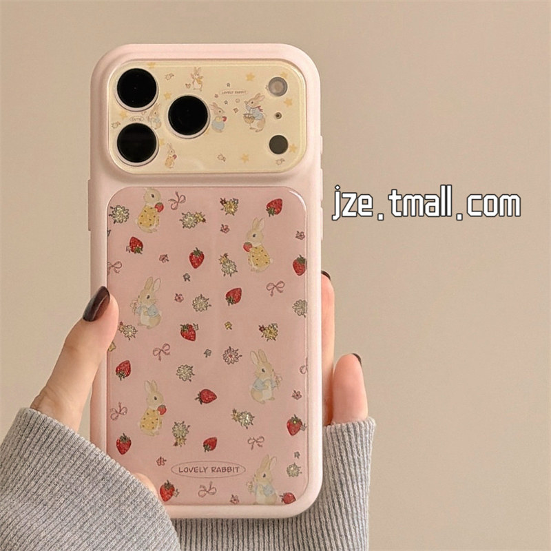 jze韩系ins闪粉可爱甜美草莓小兔适用苹果17ProMax手机壳iphone15新款16pro女款17pro大视窗14全包防摔手机套