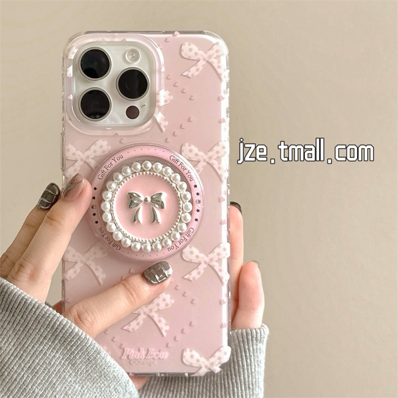 小香风粉色少女蝴蝶结磁吸支架适用iphone16promax手机壳苹果13新款15promax硅胶防摔14奢华高级12全包保护套