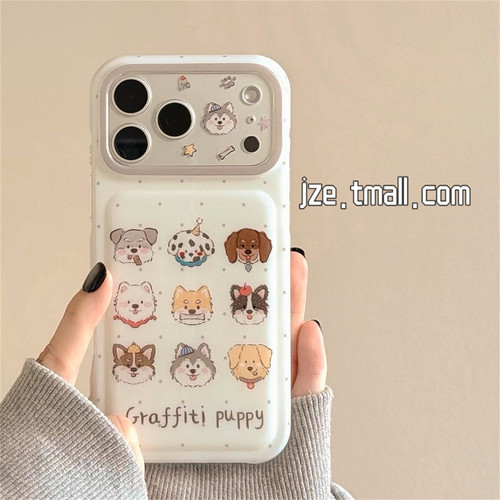 jze 韩系简约波点九宫格狗狗适用苹果18ProMax手机壳萌趣iphone17pro新款16女款15pro超好看14全包防摔手机套