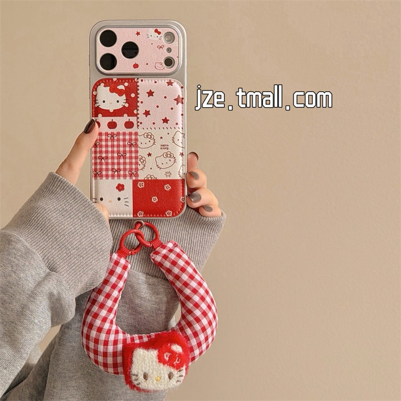 jze 粉红格纹拼接可爱哈喽kt腕带适用苹果17ProMax手机壳iphone15新款16pro甜美少女13全包15pro防摔手机套14,3C数码配件,手机保护套/壳,淘宝优惠券,粉丝福利购,淘宝优惠卷