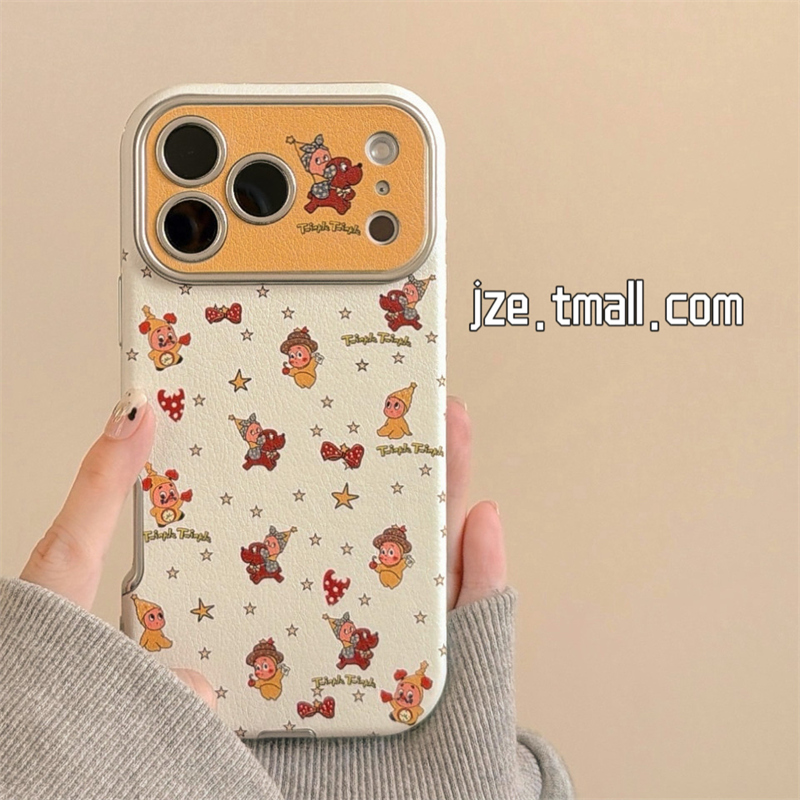 jze 皮质大视窗星星小人可爱卡通适用苹果17ProMax手机壳iphone15新款16pro女款13超火15pro全包防摔保护套14