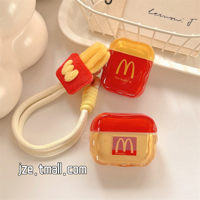 jze创意M记薯条带挂绳适用苹果AirPods4保护壳airpods1/2/3蓝牙无线耳机套airpodspro二三四代新款男女超好看