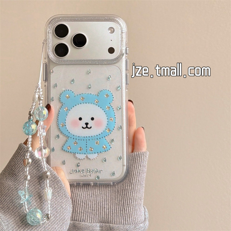 jze ins韩系春夏可爱闪钻雨滴小熊适用苹果17ProMax手机壳iphone15新款16promax女17pro创意14全包防摔手机套