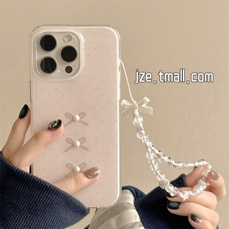 ins风甜美粉色少女心波点蝴蝶结适用苹果15手机壳iphone16ProMax新款15promax带链条13韩系16pro全包14保护套