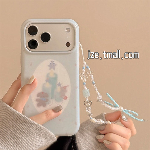 jze 小清新治愈星星蜡烛小狗插画适用苹果17ProMax手机壳iphone15新款16pro女13带链条15pro双层14防摔保护套