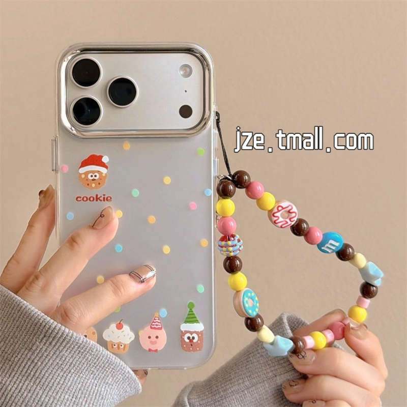 jze 韩风可爱彩色波点帽子饼干适用苹果17ProMax手机壳iphone15新款16pro女13带链条15pro超好看14防摔保护套
