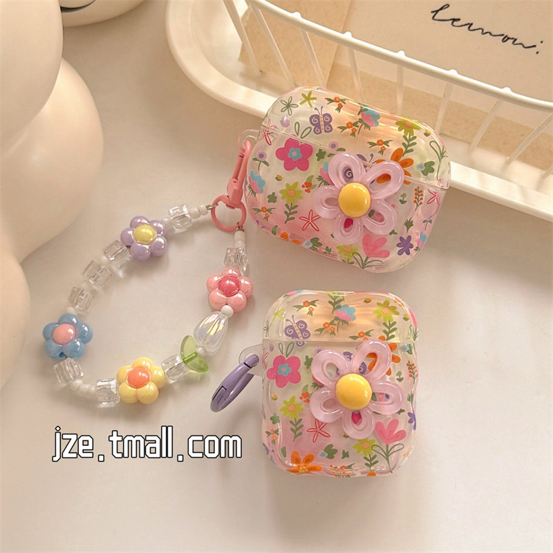 jze 立体彩色油画花朵带挂绳适用苹果AirPods4保护壳airpods1/2/3蓝牙无线耳机套airpodspro二三四代新款春夏